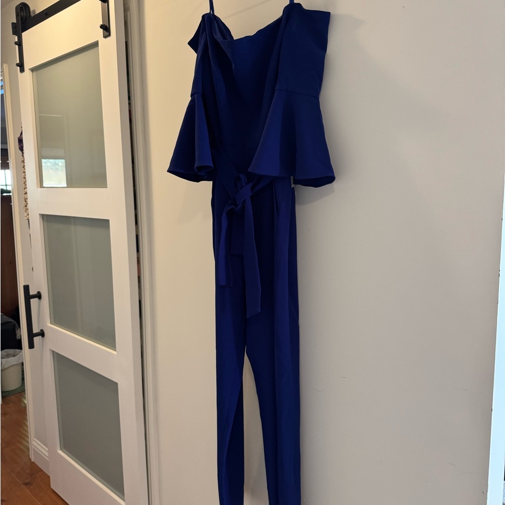 Eliza J Royal Blue Off-Shoulder Jumpsuit